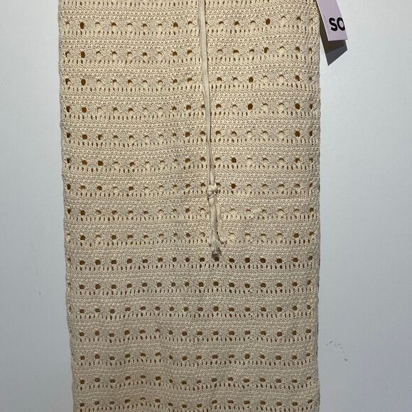 SO Goods for Life Women's Natural Crochet Fringe Midi Pencil Skirt Medium NWT - Picture 3 of 8